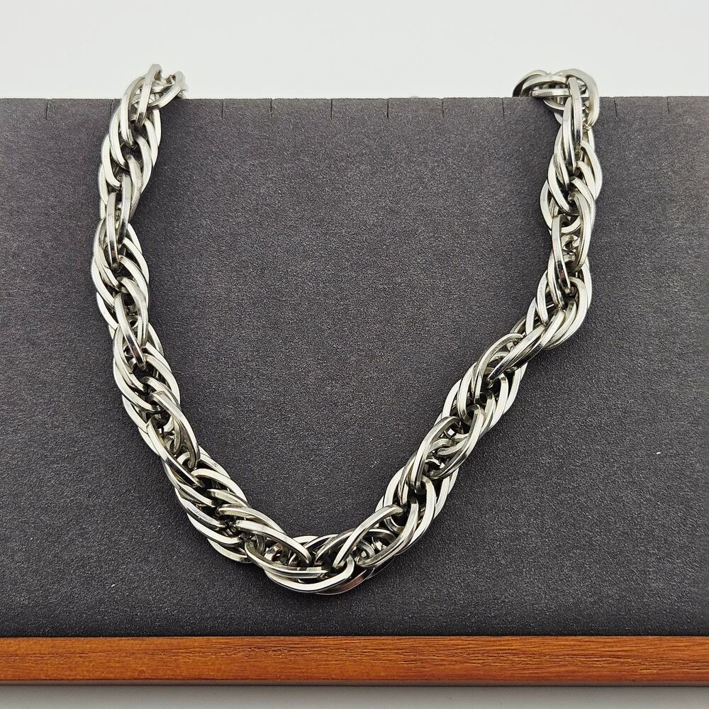 Chicos Silver Tone Rope Chain Necklace Chunk Thick Twist Link Casual Everyday